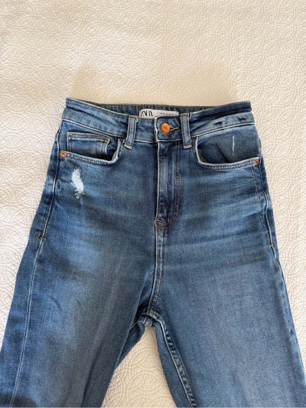 ZARA High-Rise Medium Blue Slim Straight Jeans